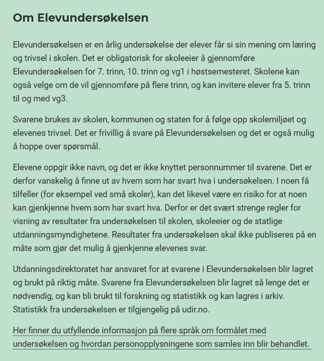 Om elevundersøkelsen