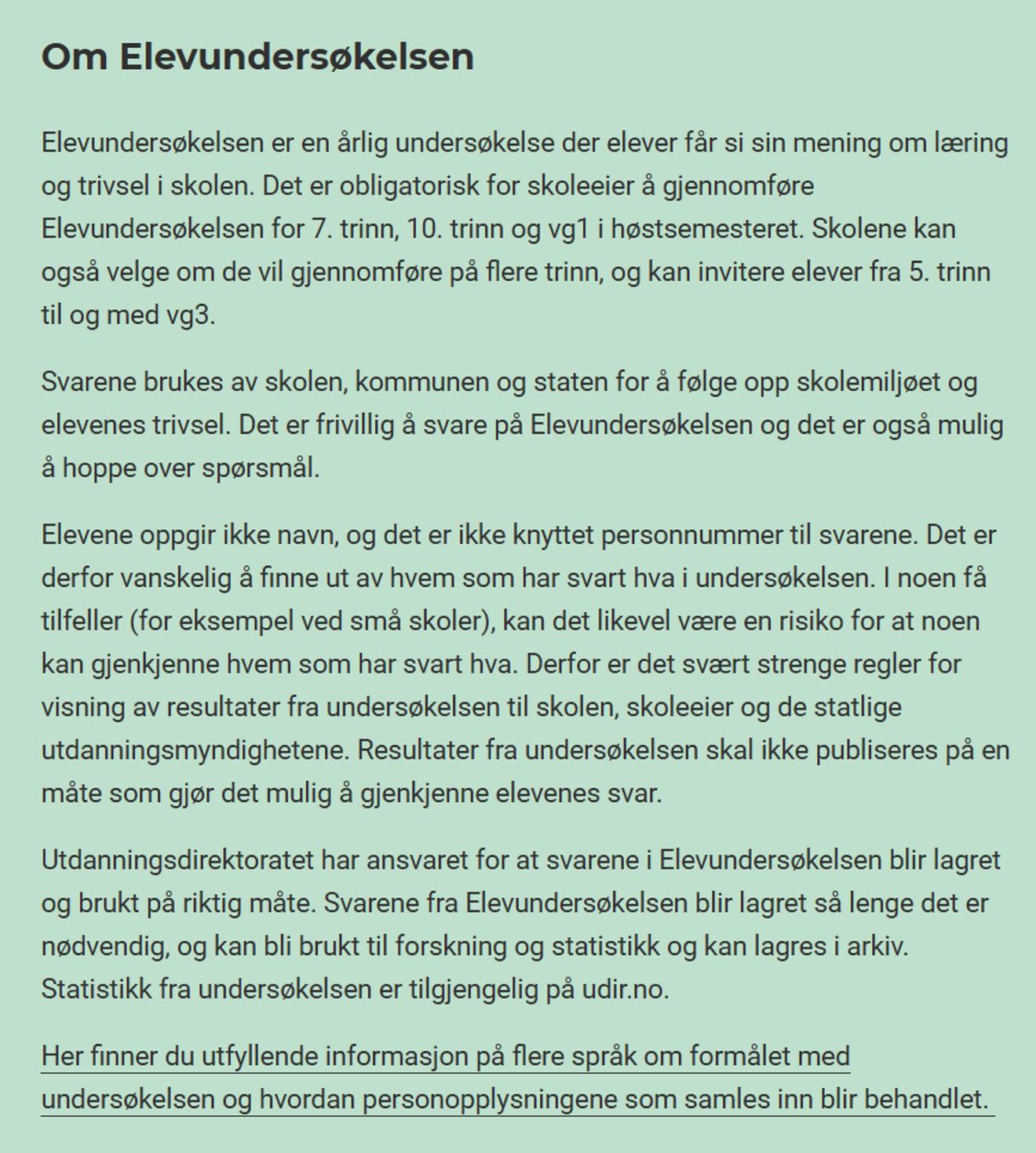 Om elevundersøkelsen Om elevundersøkelsen