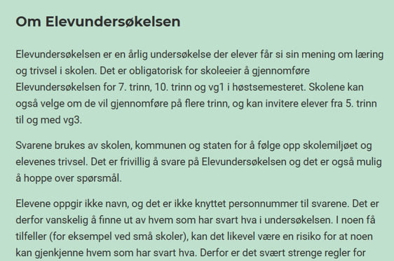 Om elevundersøkelsen Om elevundersøkelsen