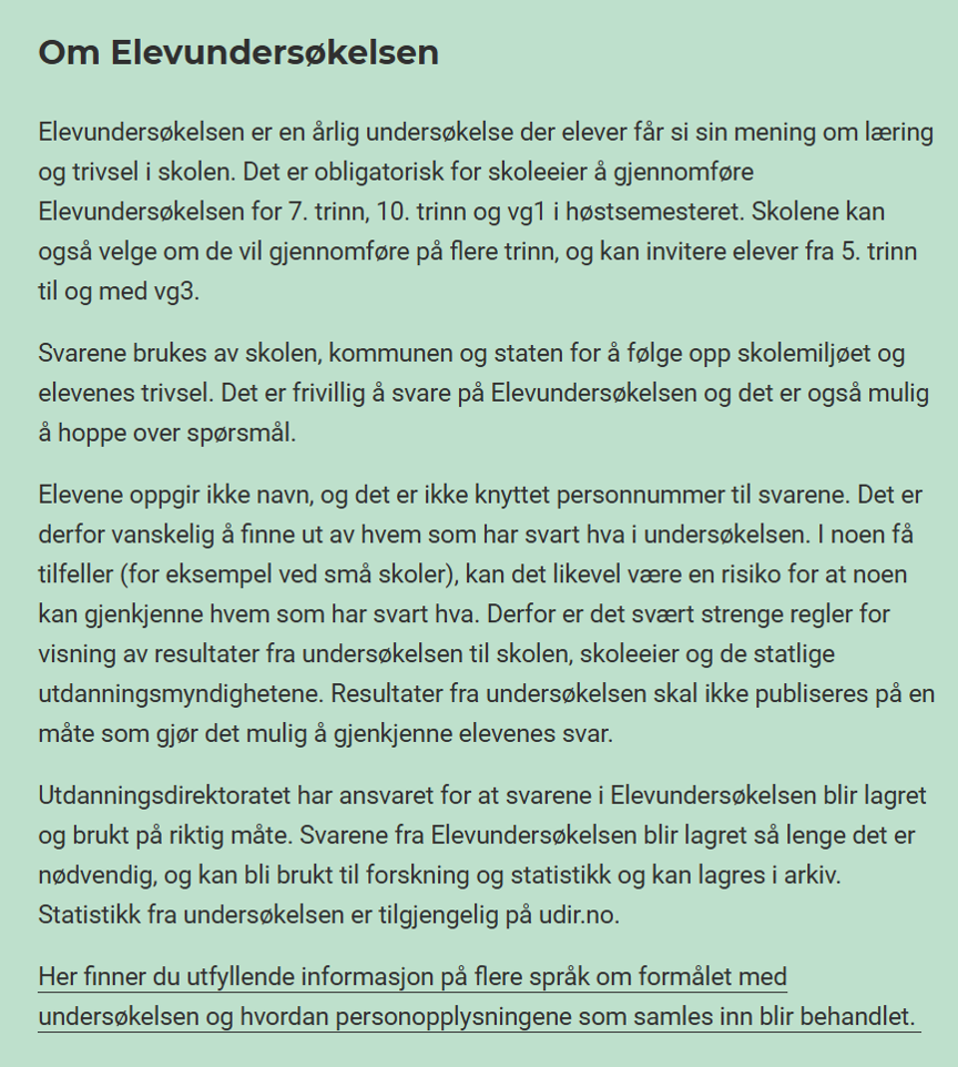 Om elevundersøkelsen Om elevundersøkelsen